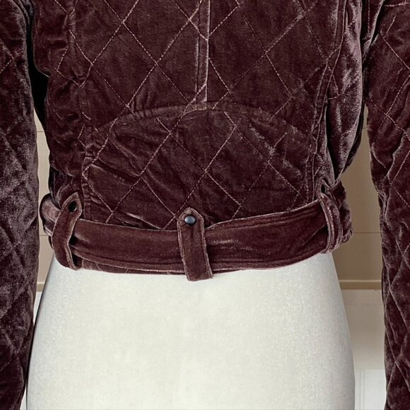 7 For All Mankind Mahogany Brown Cropped Quilted Velvet Bomber Jacket Sz XS NWOT - Picture 12 of 15